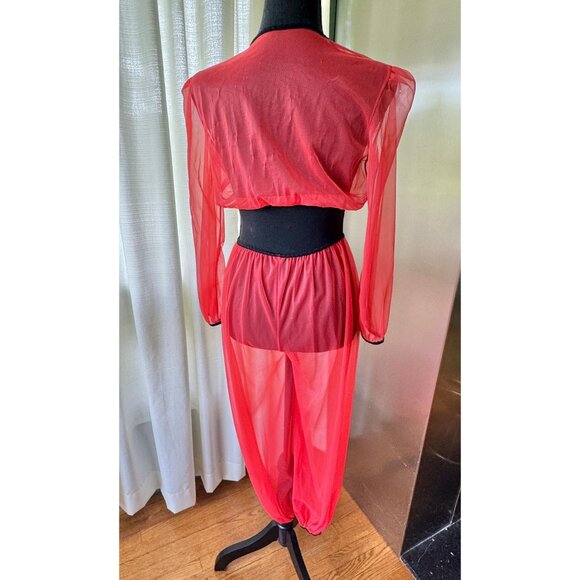Vintage 1970s lingerie set, lipstick red, black trim, Genie harem style pajama - Picture 5 of 8